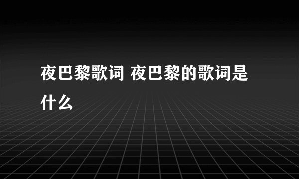 夜巴黎歌词 夜巴黎的歌词是什么