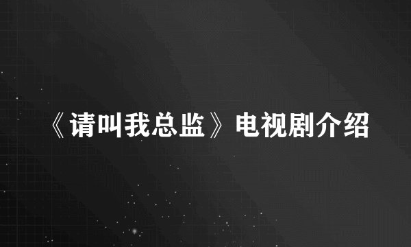 《请叫我总监》电视剧介绍