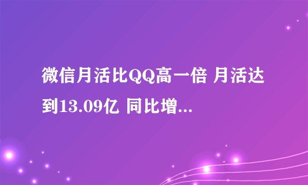 微信月活比QQ高一倍 月活达到13.09亿 同比增长3.7%