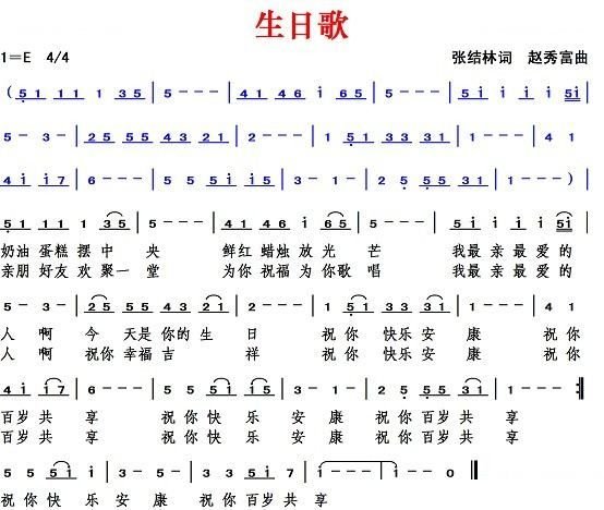 生日歌的钢琴简谱。