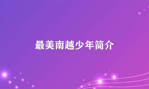 最美南越少年简介