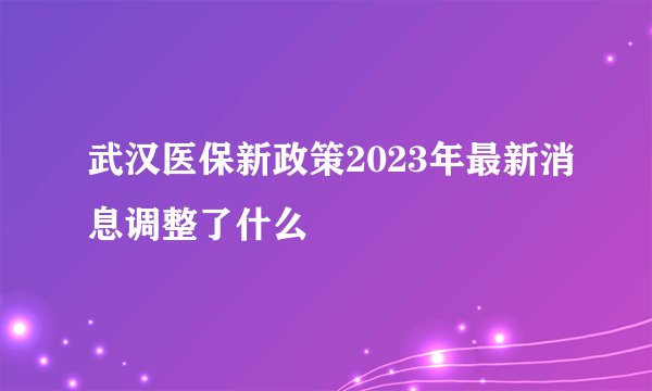 武汉医保新政策2023年最新消息调整了什么