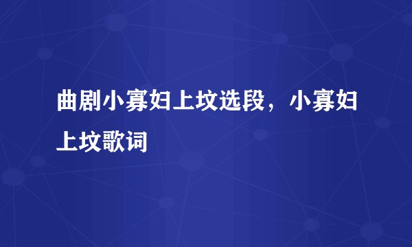 曲剧小寡妇上坟选段，小寡妇上坟歌词