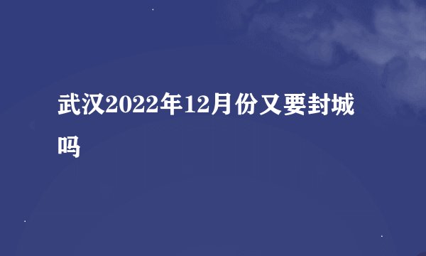 武汉2022年12月份又要封城吗