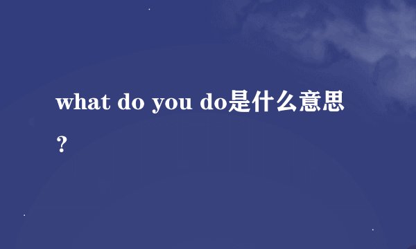 what do you do是什么意思？