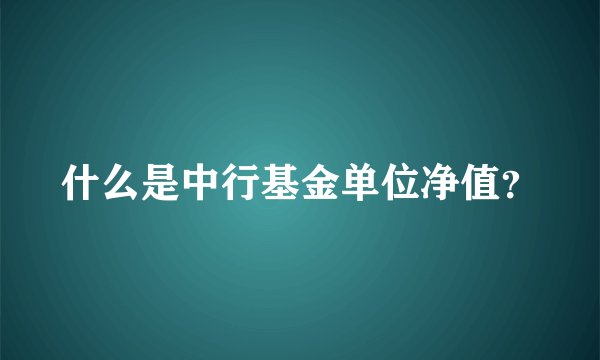 什么是中行基金单位净值？