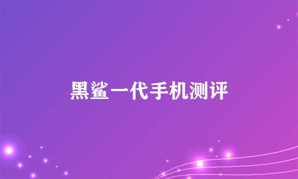 黑鲨一代手机测评