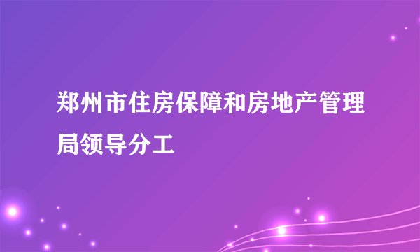 郑州市住房保障和房地产管理局领导分工
