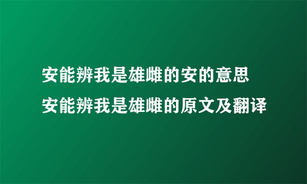 安能辨我是雄雌的安的意思 安能辨我是雄雌的原文及翻译