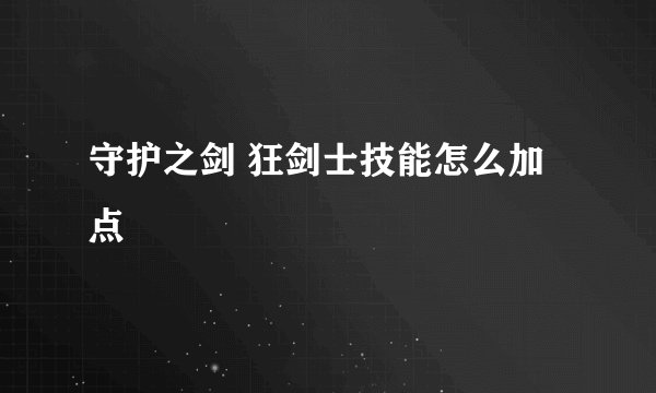 守护之剑 狂剑士技能怎么加点
