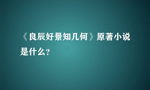 《良辰好景知几何》原著小说是什么？