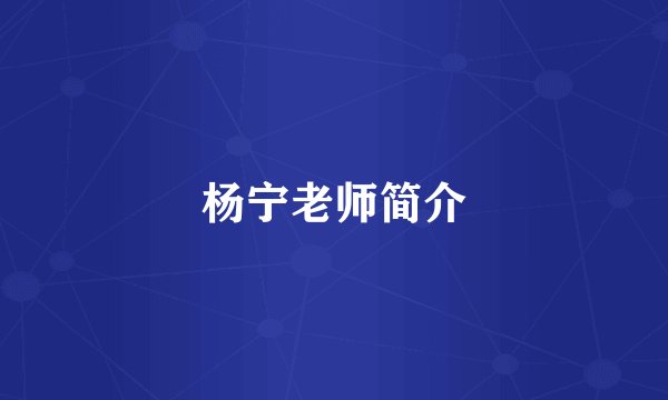 杨宁老师简介