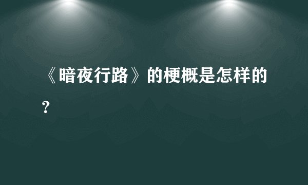 《暗夜行路》的梗概是怎样的？