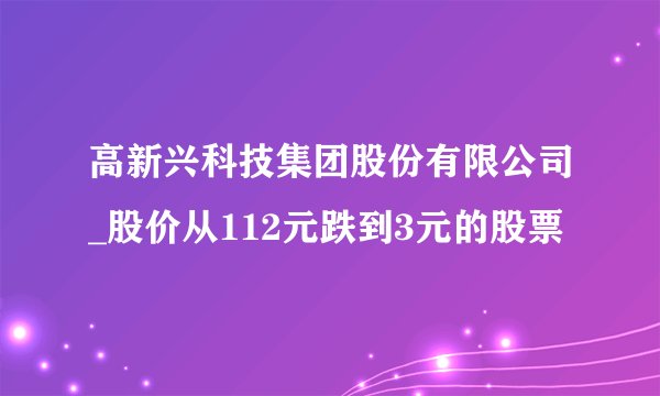 高新兴科技集团股份有限公司_股价从112元跌到3元的股票