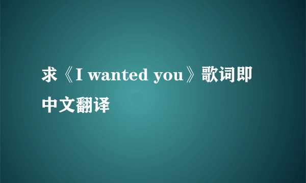 求《I wanted you》歌词即中文翻译