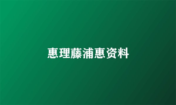 惠理藤浦惠资料