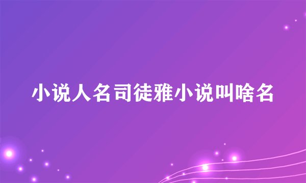 小说人名司徒雅小说叫啥名