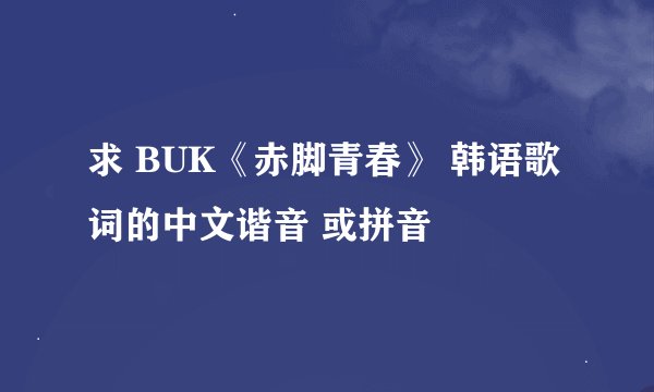 求 BUK《赤脚青春》 韩语歌词的中文谐音 或拼音