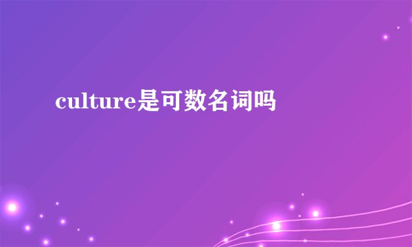 culture是可数名词吗