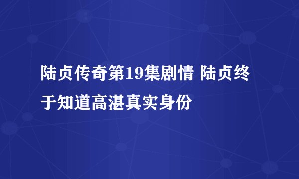 陆贞传奇第19集剧情 陆贞终于知道高湛真实身份