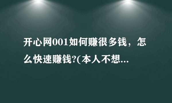 开心网001如何赚很多钱，怎么快速赚钱?(本人不想建小号)