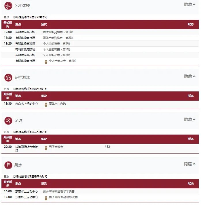 2021东京奥运会8月7日比赛详细赛程 2021东京奥运会8月7日比赛项目