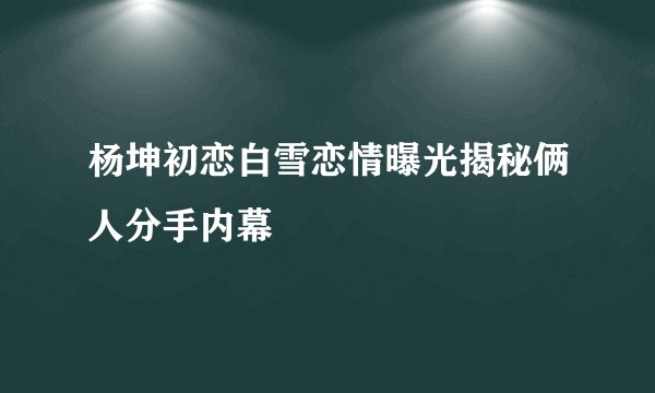 杨坤初恋白雪恋情曝光揭秘俩人分手内幕
