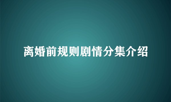 离婚前规则剧情分集介绍