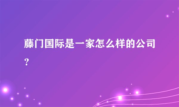 藤门国际是一家怎么样的公司？