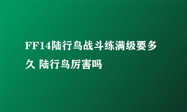 FF14陆行鸟战斗练满级要多久 陆行鸟厉害吗