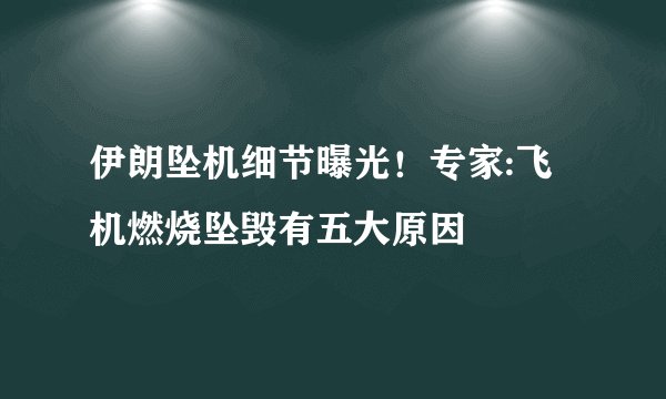 伊朗坠机细节曝光！专家:飞机燃烧坠毁有五大原因