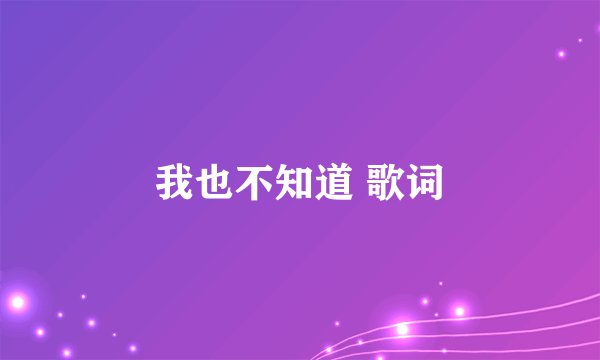 我也不知道 歌词