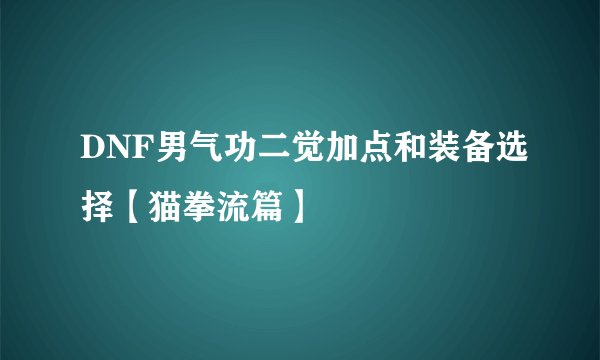 DNF男气功二觉加点和装备选择【猫拳流篇】