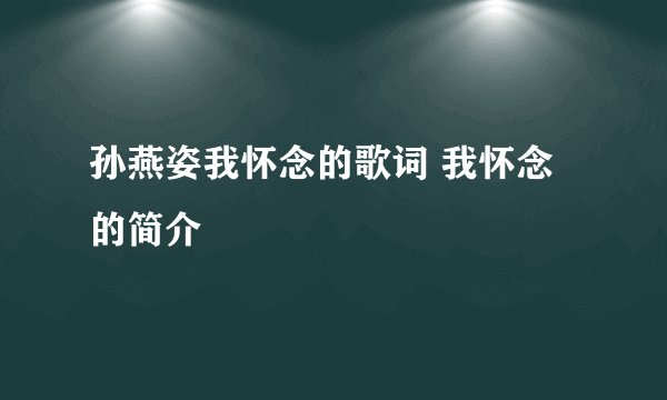孙燕姿我怀念的歌词 我怀念的简介