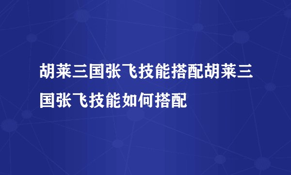 胡莱三国张飞技能搭配胡莱三国张飞技能如何搭配
