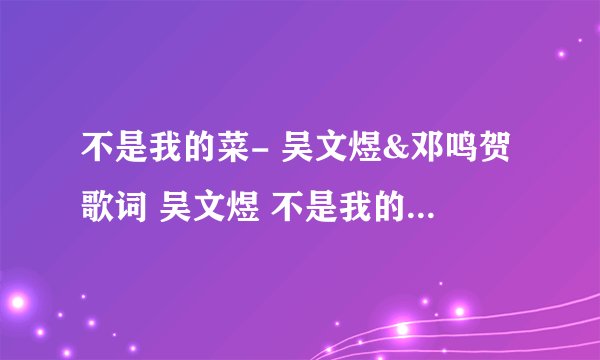 不是我的菜- 吴文煜&邓鸣贺歌词 吴文煜 不是我的菜- 吴文煜&邓鸣贺LRC歌词