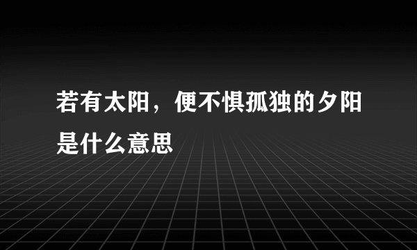 若有太阳，便不惧孤独的夕阳是什么意思