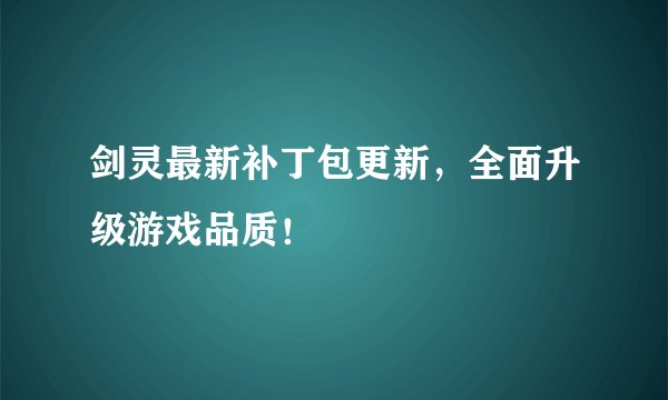 剑灵最新补丁包更新，全面升级游戏品质！