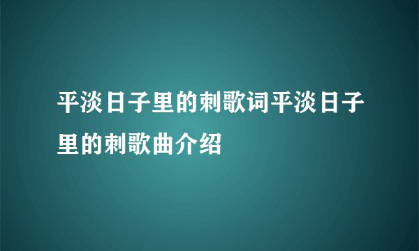 平淡日子里的刺歌词平淡日子里的刺歌曲介绍