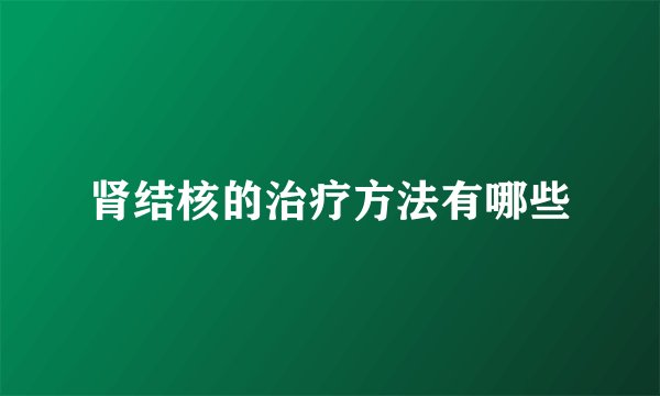 肾结核的治疗方法有哪些