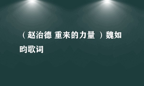 （赵治德 重来的力量 ）魏如昀歌词