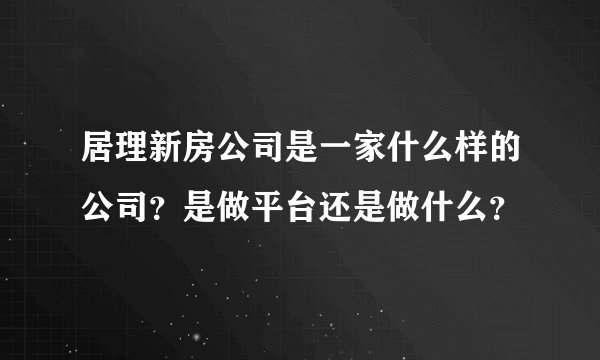 居理新房公司是一家什么样的公司？是做平台还是做什么？