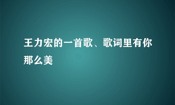 王力宏的一首歌、歌词里有你那么美
