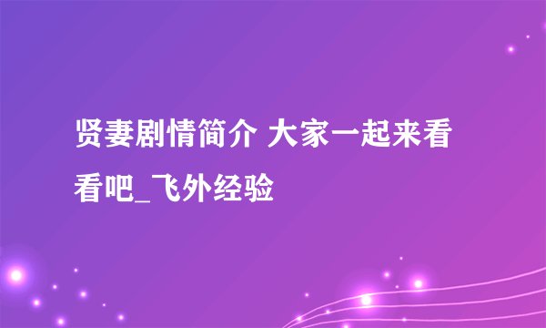 贤妻剧情简介 大家一起来看看吧_飞外经验