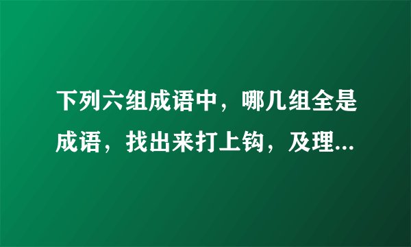 下列六组成语中,哪几组全是成语,找出来打上钩,及理由哦@-@(不止一个)