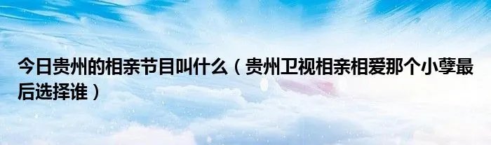 今日贵州的相亲节目叫什么（贵州卫视相亲相爱那个小孽最后选择谁）
