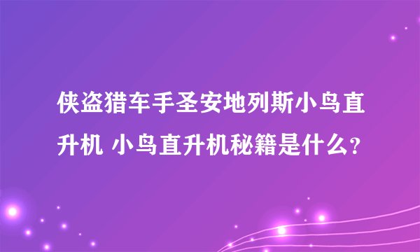 侠盗猎车手圣安地列斯小鸟直升机 小鸟直升机秘籍是什么？