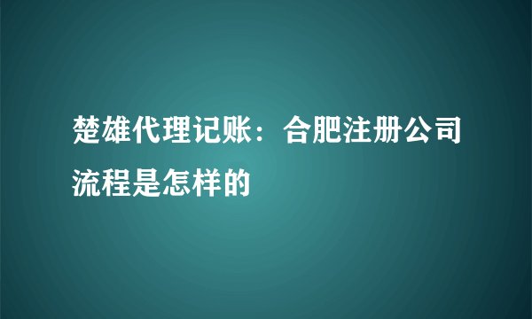 楚雄代理记账：合肥注册公司流程是怎样的