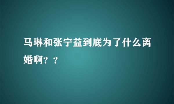 马琳和张宁益到底为了什么离婚啊？？