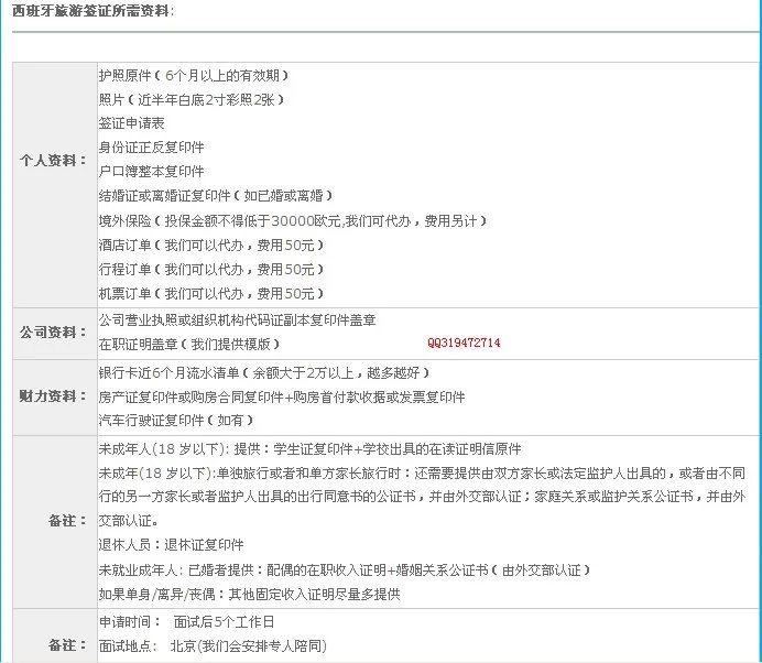 西班牙旅游签证需要准备什么材料?